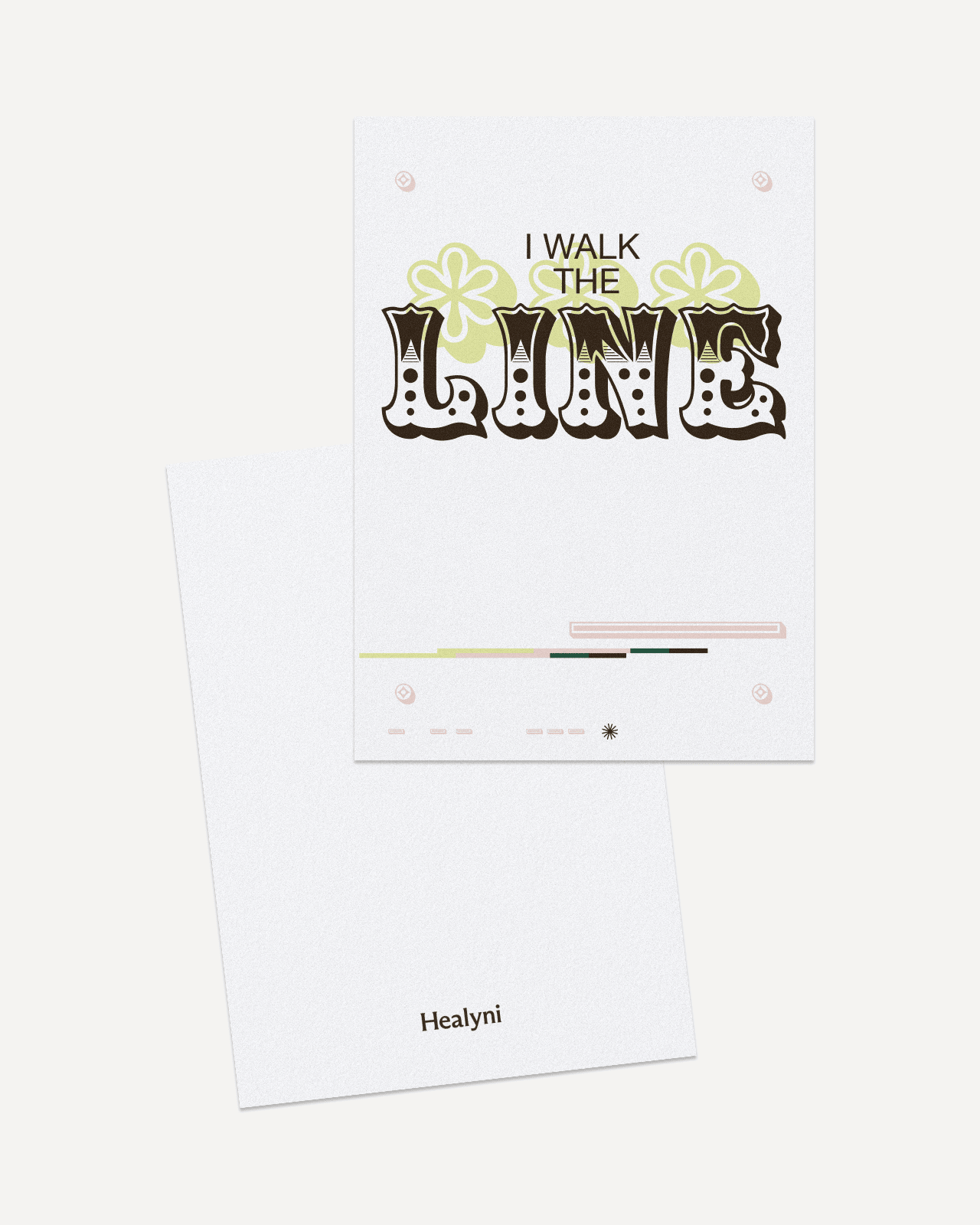 Healyni Karte The Line Detailansicht – grafisches Liniendesign auf cremefarbenem Recyclingpapier, Genesungsgeschenk nach OP